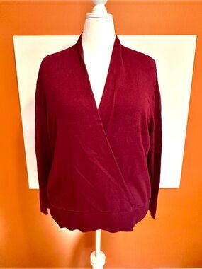 J. Jill Burgundy Silk & Wool Blend Faux Wrap Sweater Plus Size 2X